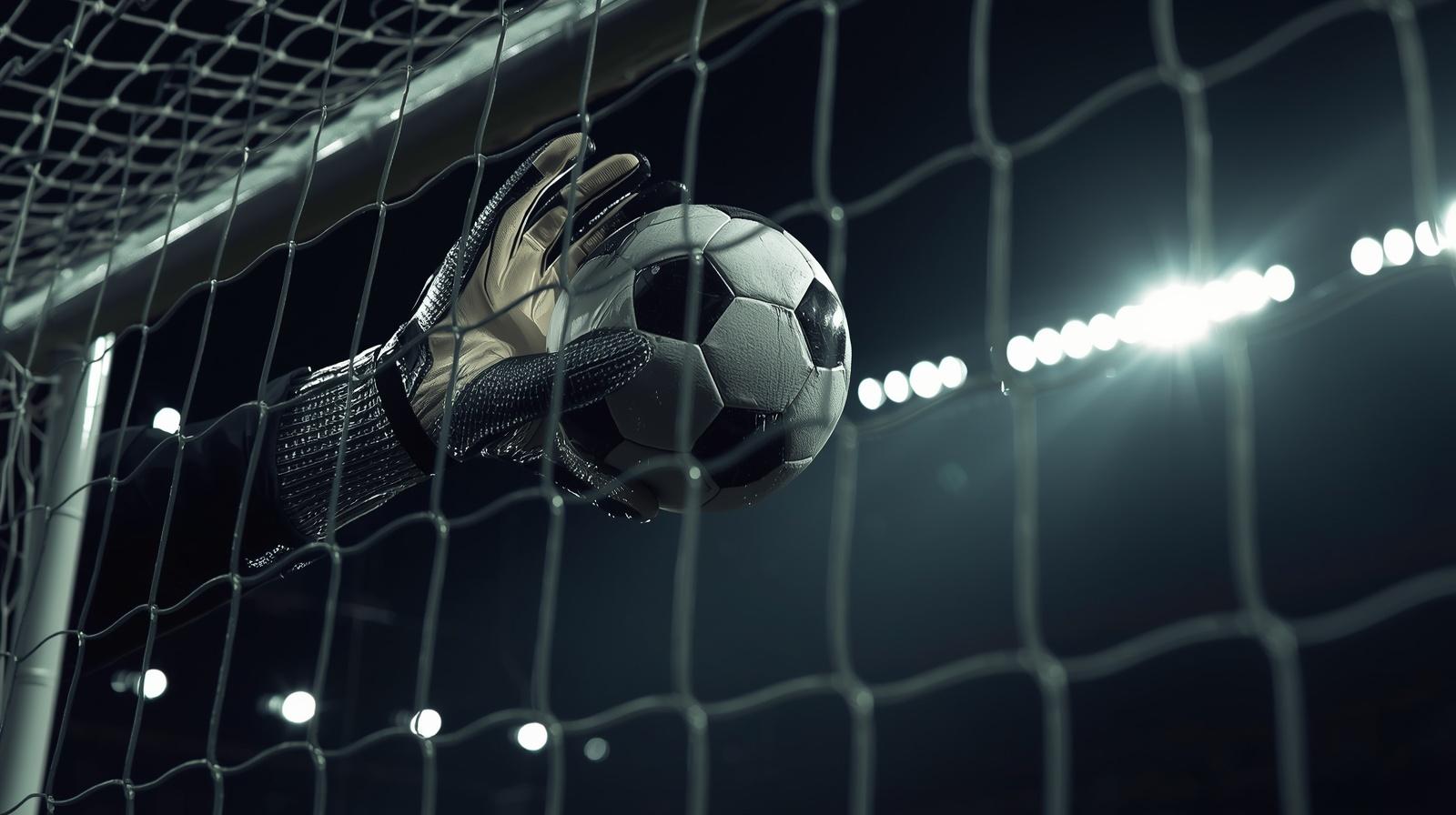 Infraestructura IT como defensa del negocio: manos de arquero atajando una pelota en el arco, representando prevención y continuidad operativa